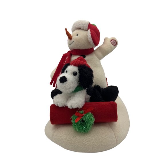 Gemmy Animated Snowman Penguin & Dog On Sled Plush Decoration - Picture 2 of 5